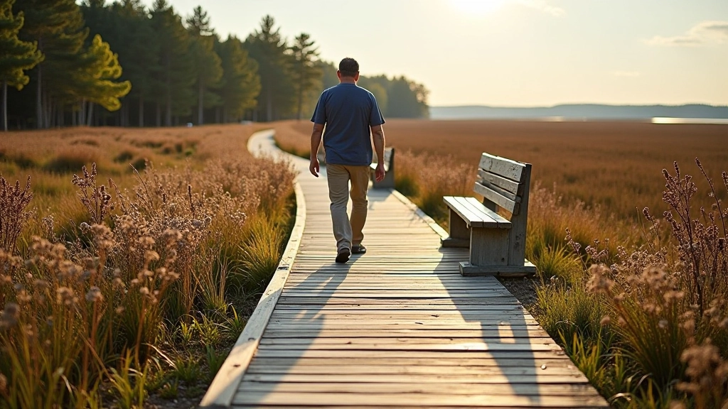 Accessible boardwalk with rest benches