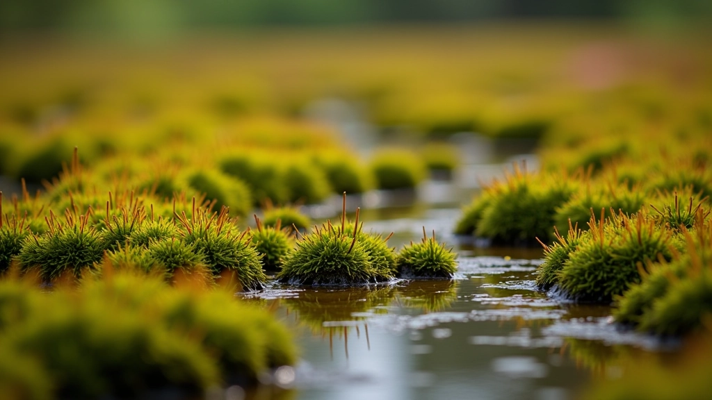 Detailed view of sphagnum moss and bog vegetation characteristic of the cranberry wetland ecosystem